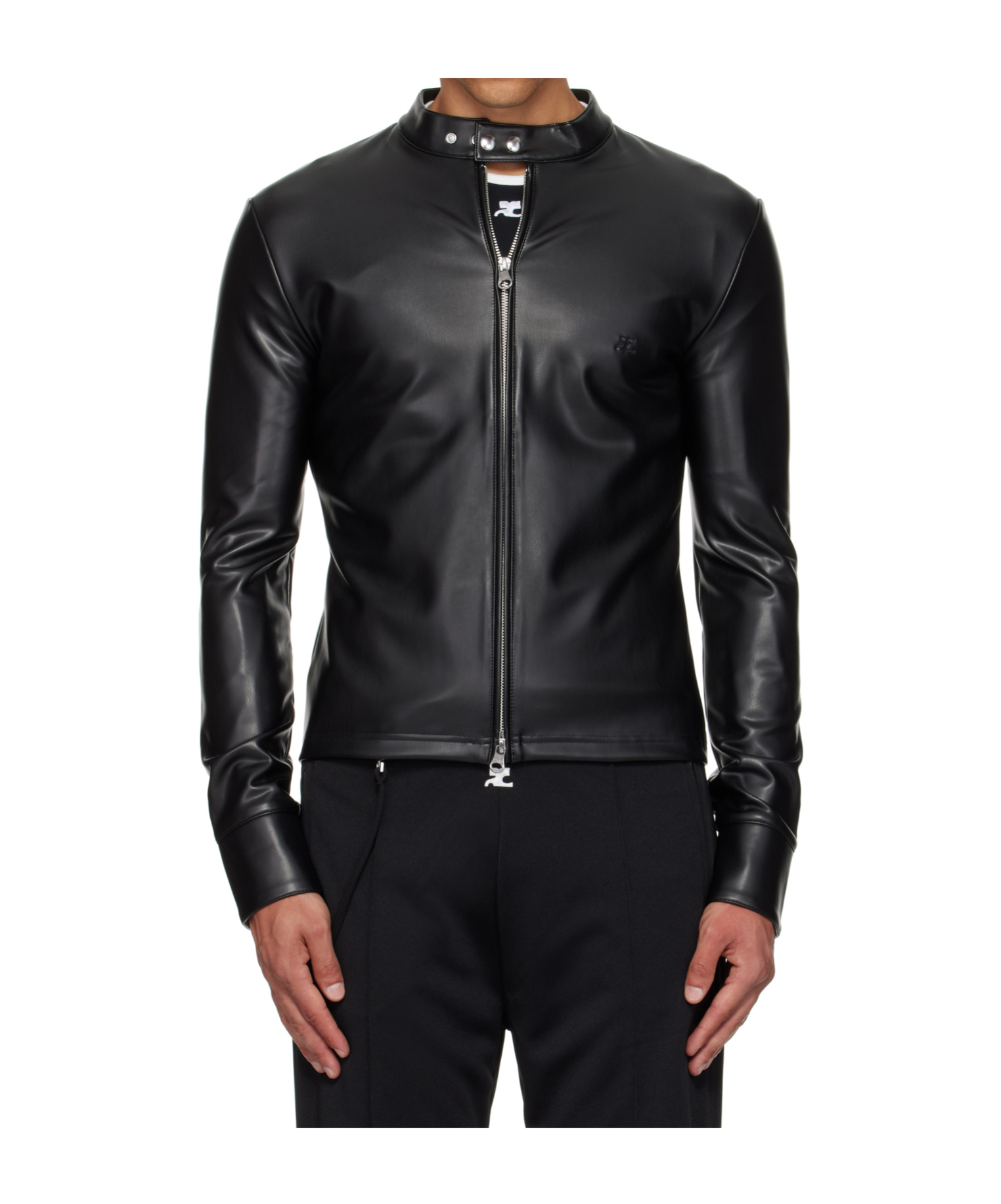 Courrèges Black Zipped Biker Faux-leather Jacket In Black
