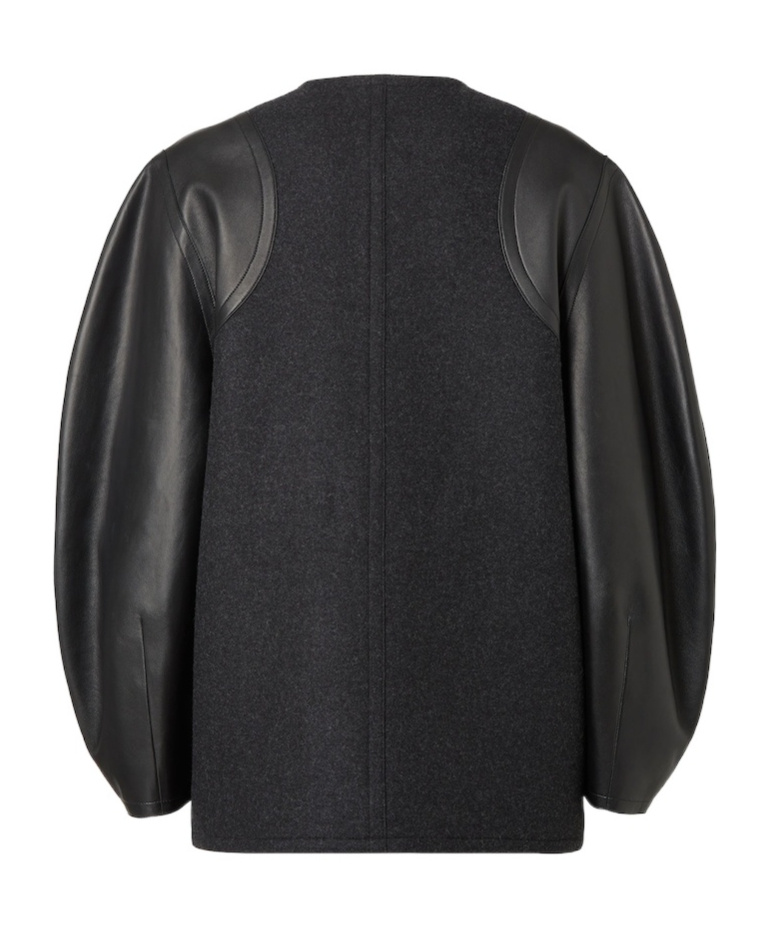 Fendi Gray Wool And Leather Jacket In Black