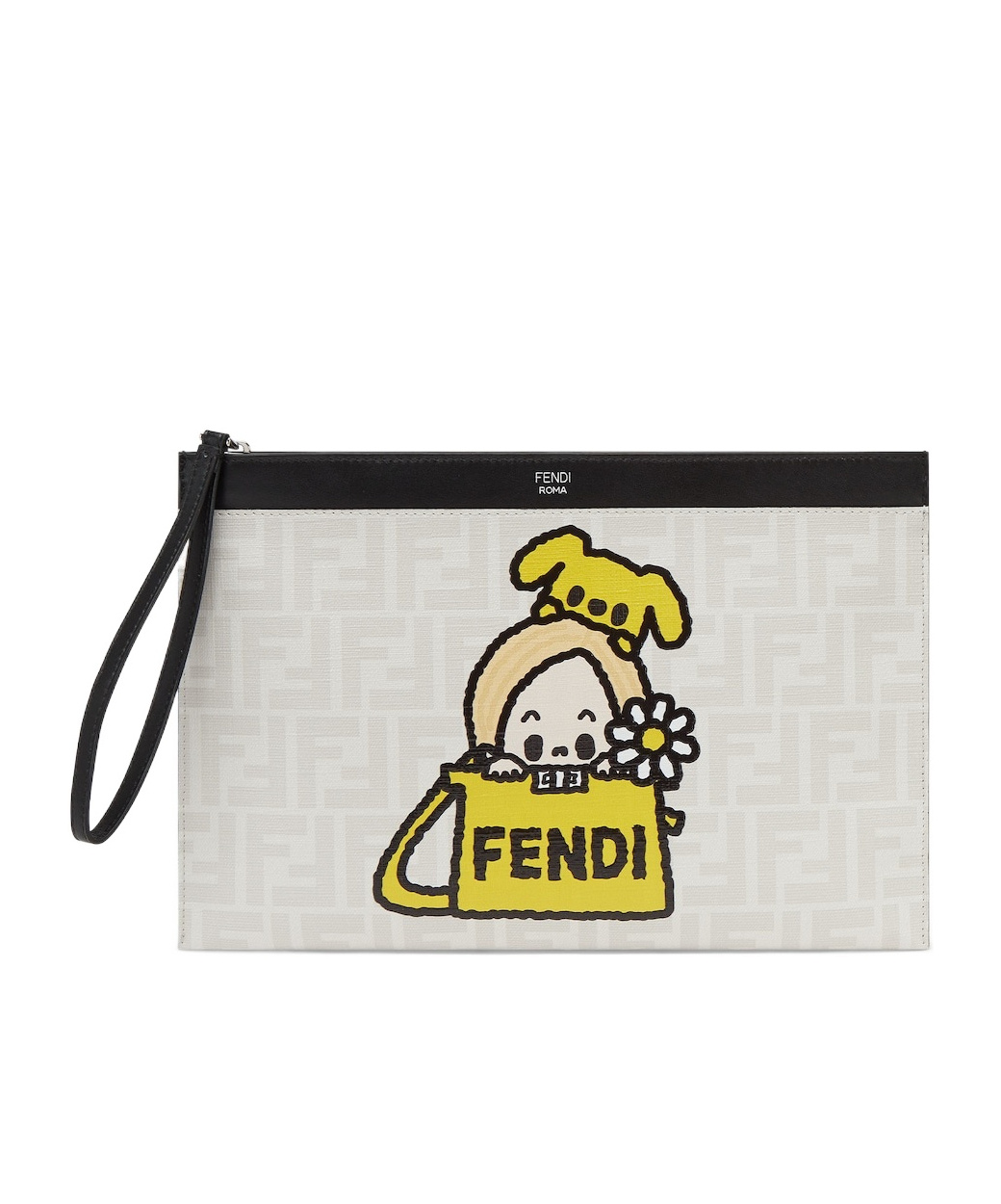 Shop Fendi White Ff Canvas Pouch With Multicolour Print