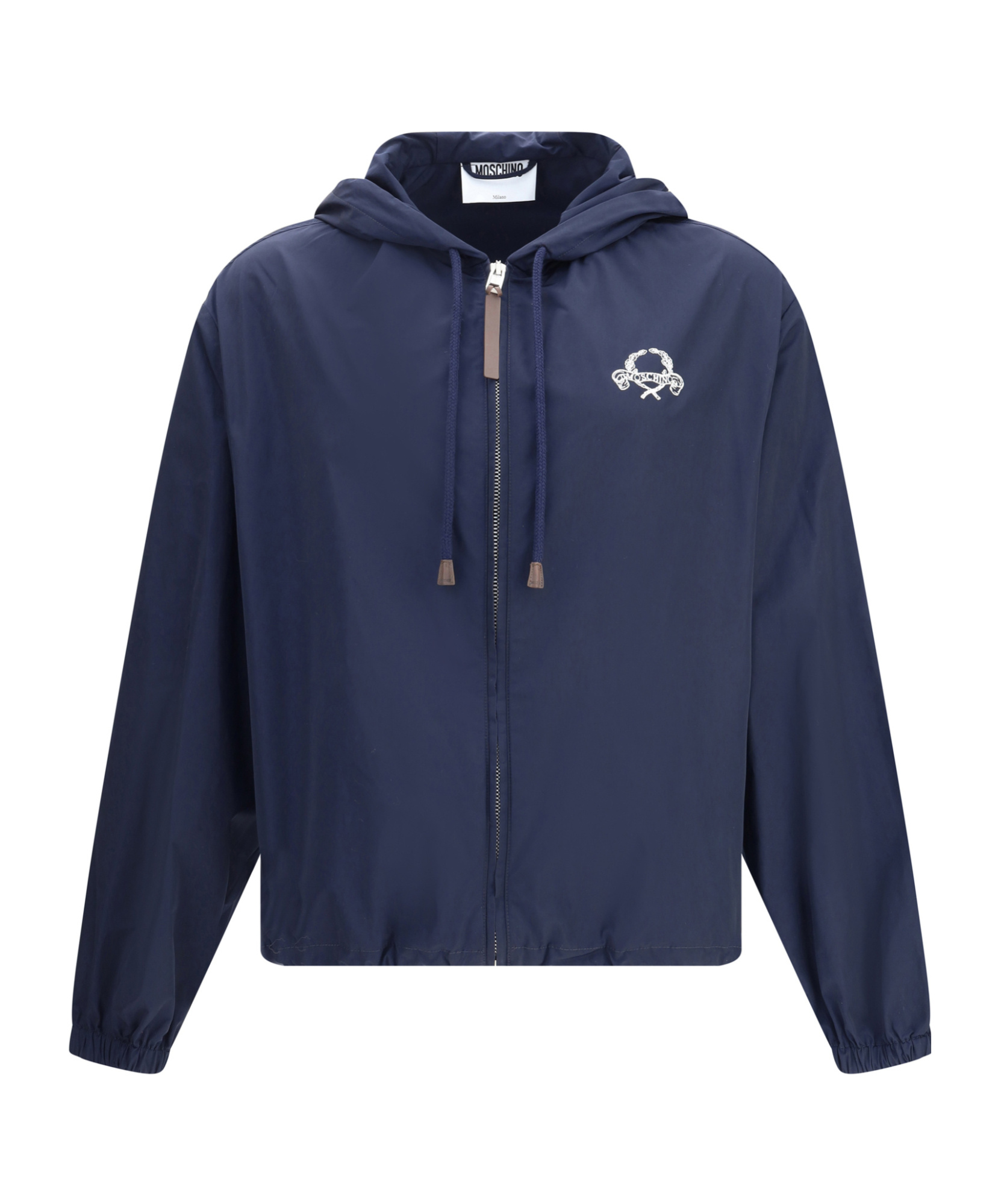 Moschino Drawstring Hem Hooded Jacket With Elasticated Cuffs In Blue