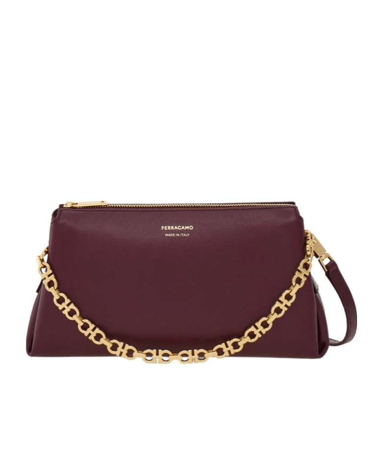 Ferragamo Embossed Logo Chain Mini Bag In Purple