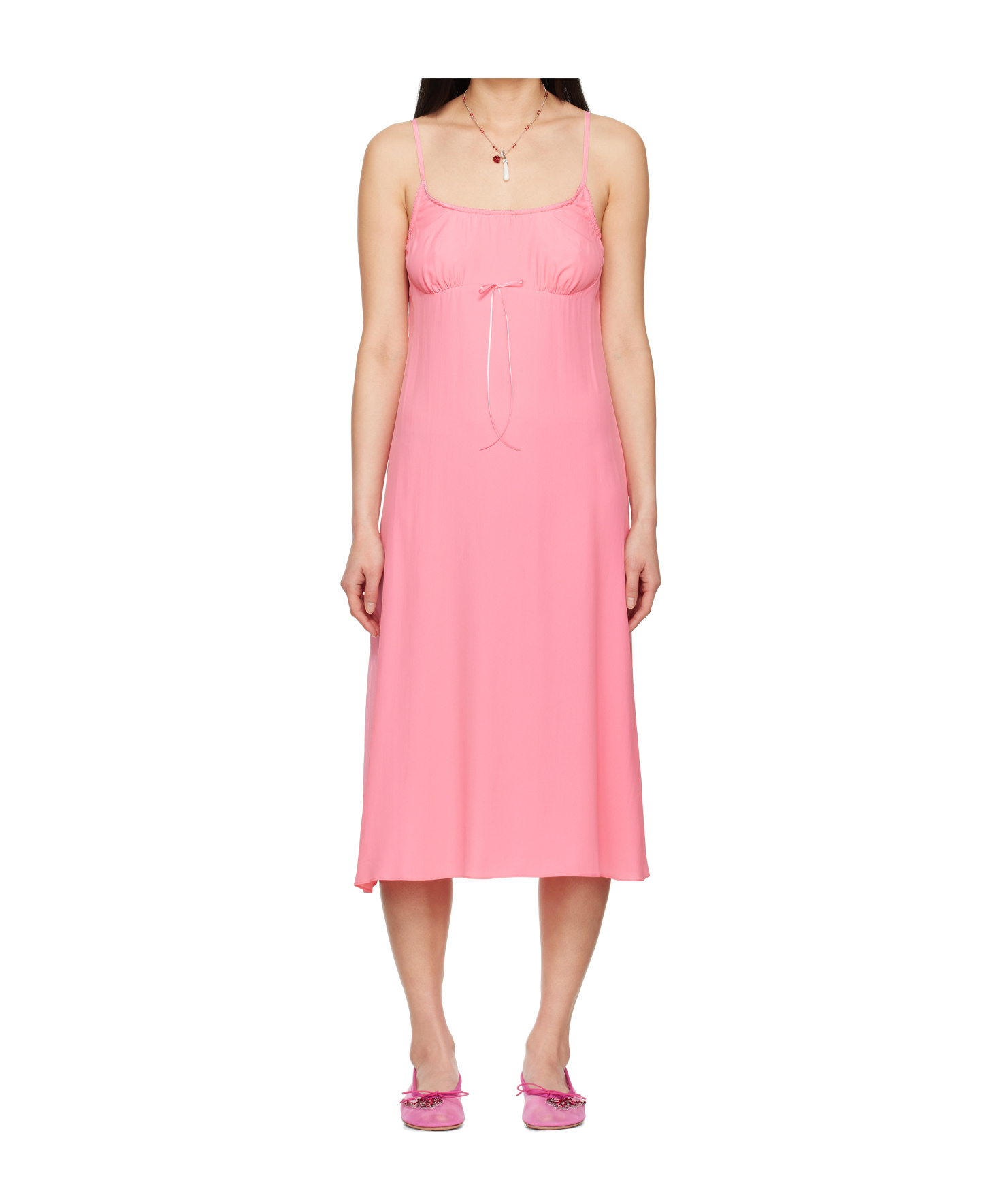 Simone Rocha Negligee Bow Midi Slip Dress In Pink