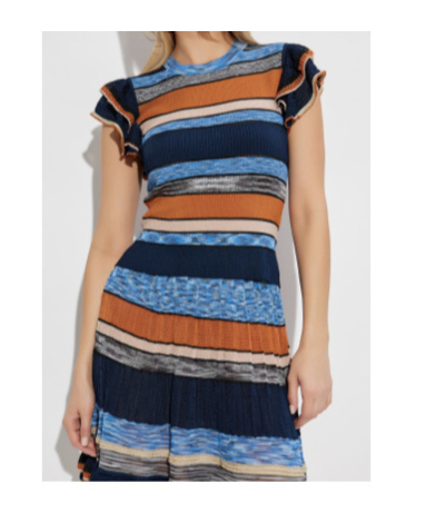 Ulla Johnson Cecile Striped Ruffle Rib Knit Top In Multicolor