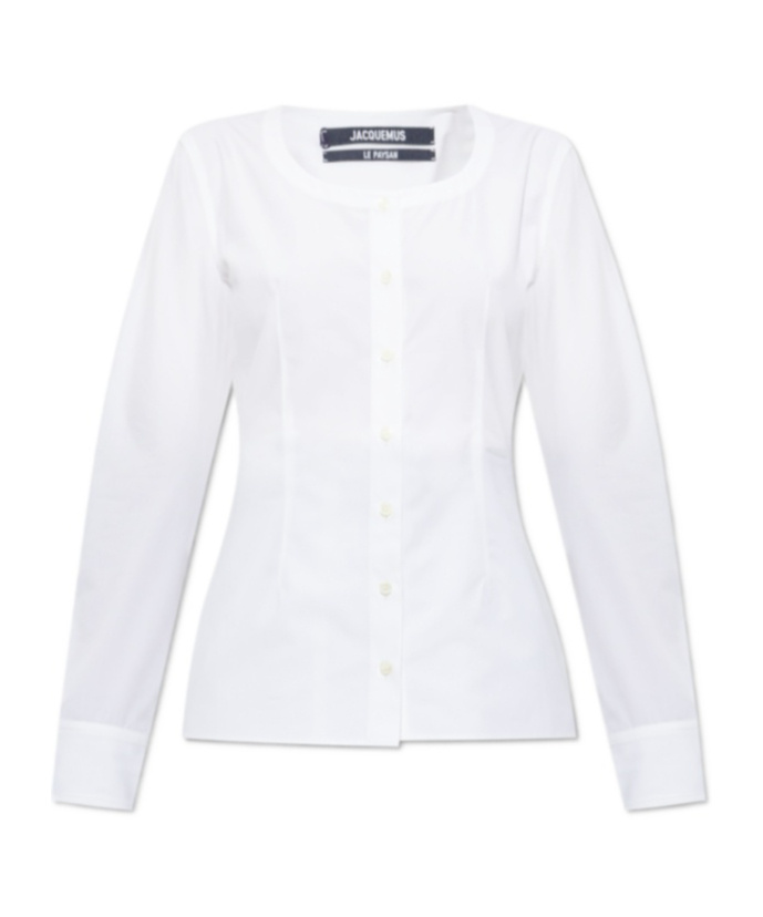 Jacquemus Womens White Tore Cinched Cotton-poplin Shirt In Gray