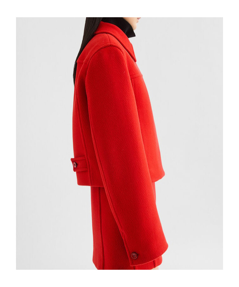 Jil Sander Cropped Boxy Wool Jacket In Red
