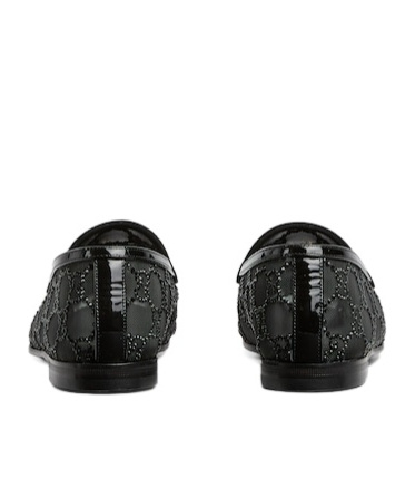 Gucci Almond Toe Mesh Loafers Embellished With Crystals In Black