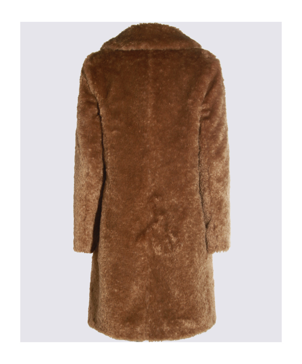 Herno Longline Faux Fur Notched Lapel Single-breasted Coat In Brown