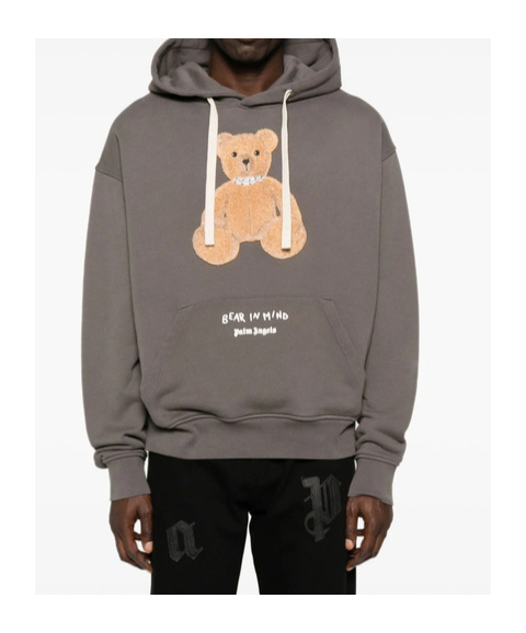 Palm Angels Bear-print Hoodie In Gray