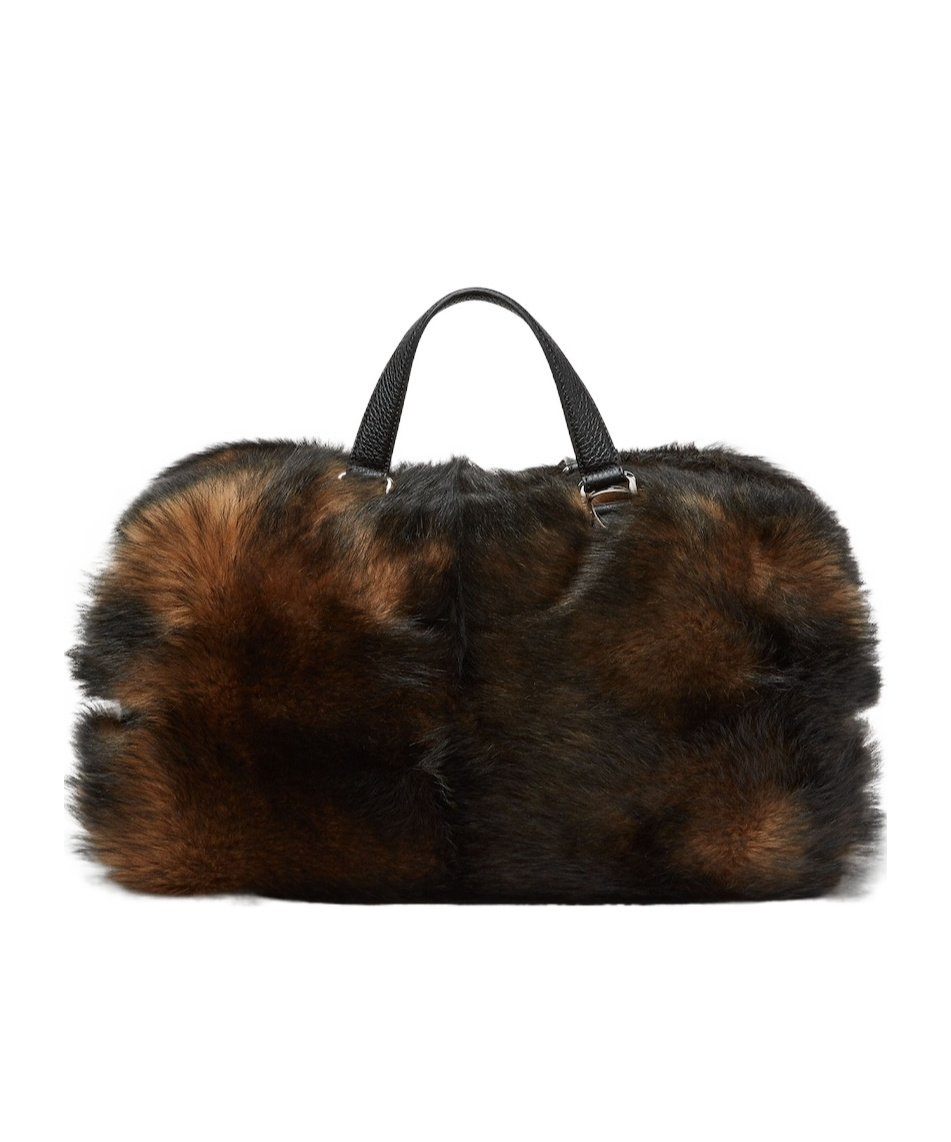 Fendi Black And Brown Shearling Bag In Black