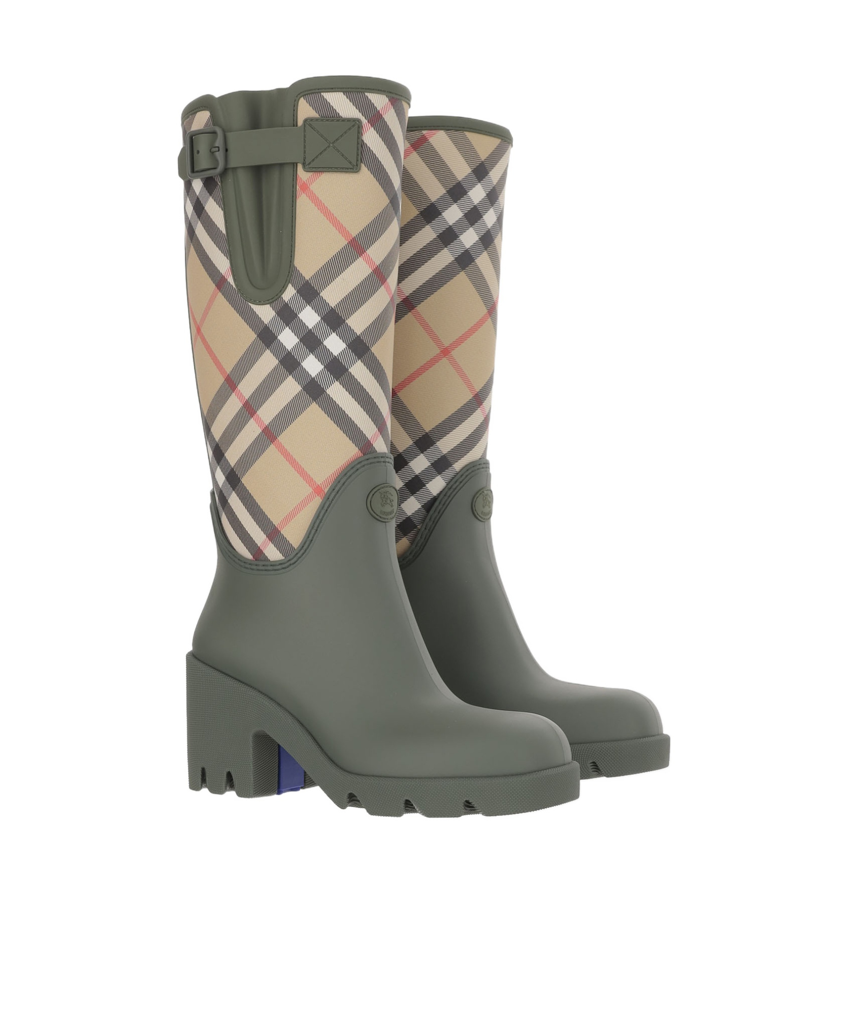 Burberry Checked Canvas-trimmed Tpu Rain Boots In Gray