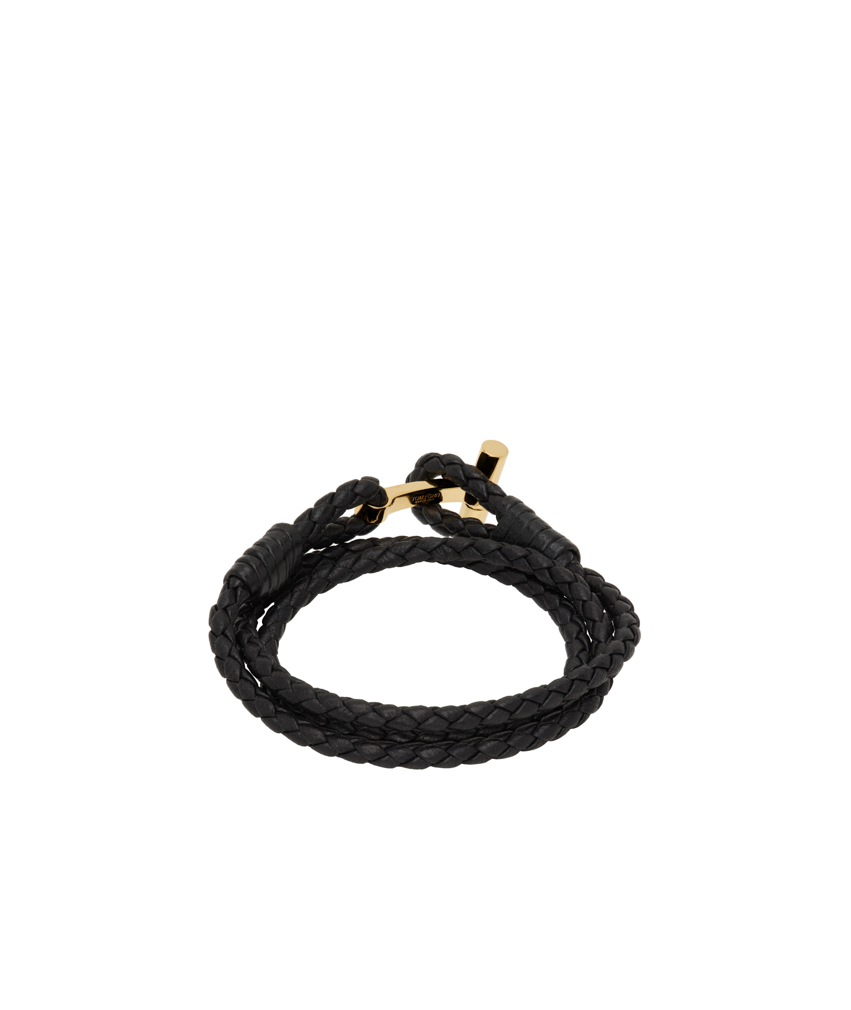 Tom Ford Leather T-plate Woven Bracelet With Braided Pattern In Black