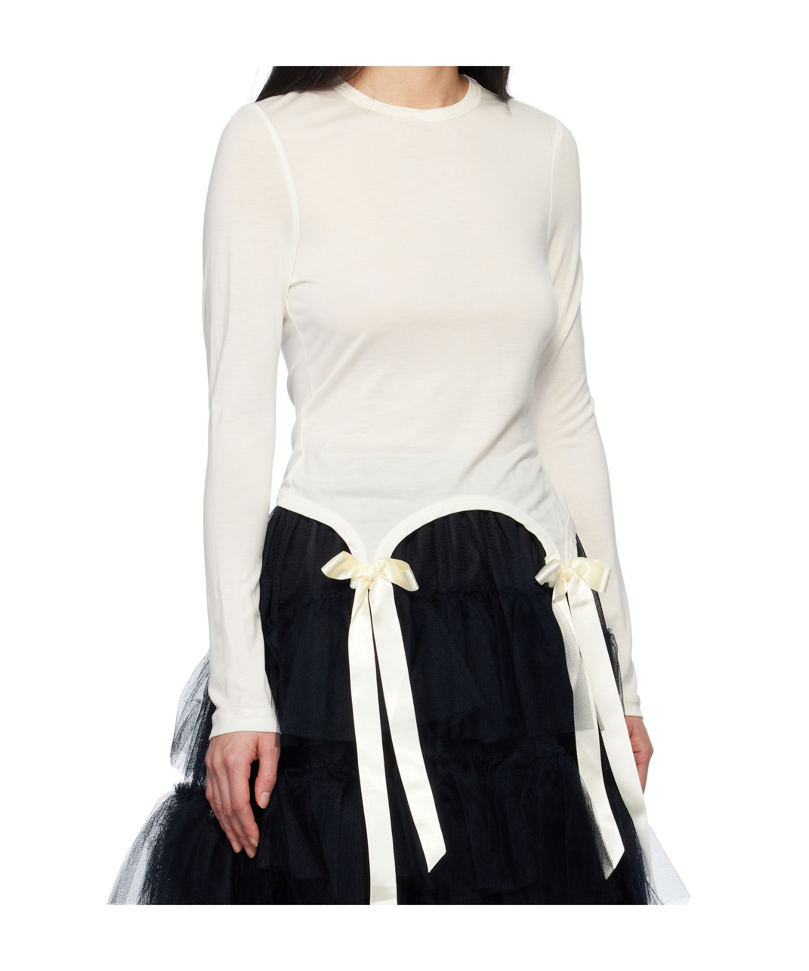 Simone Rocha Off-white Bow Tail Easy T-shirt In Black