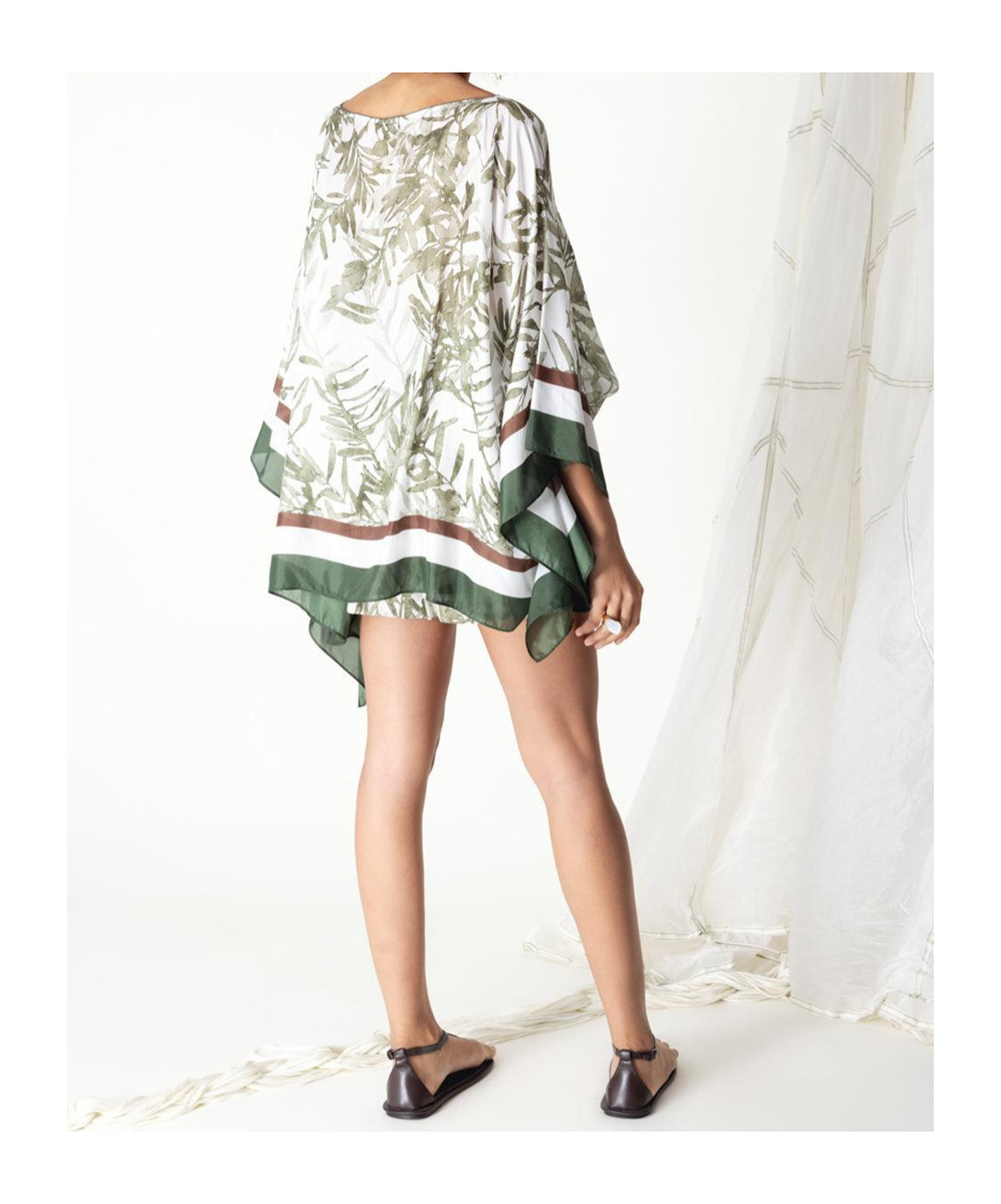 Brunello Cucinelli Silk Pongee Herbarium Print Blouse In White