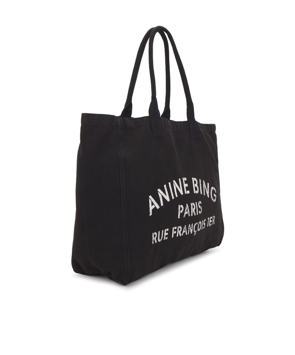 Anine Bing Leo Logo Printed Tote Bag In Black