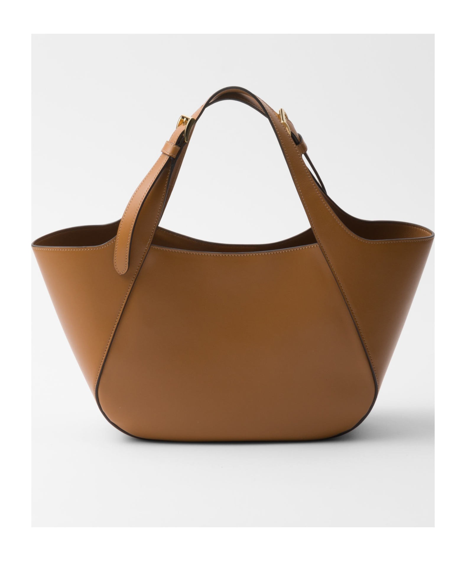 Prada Medium Enamel Triangle Logo Leather Tote Bag In Brown