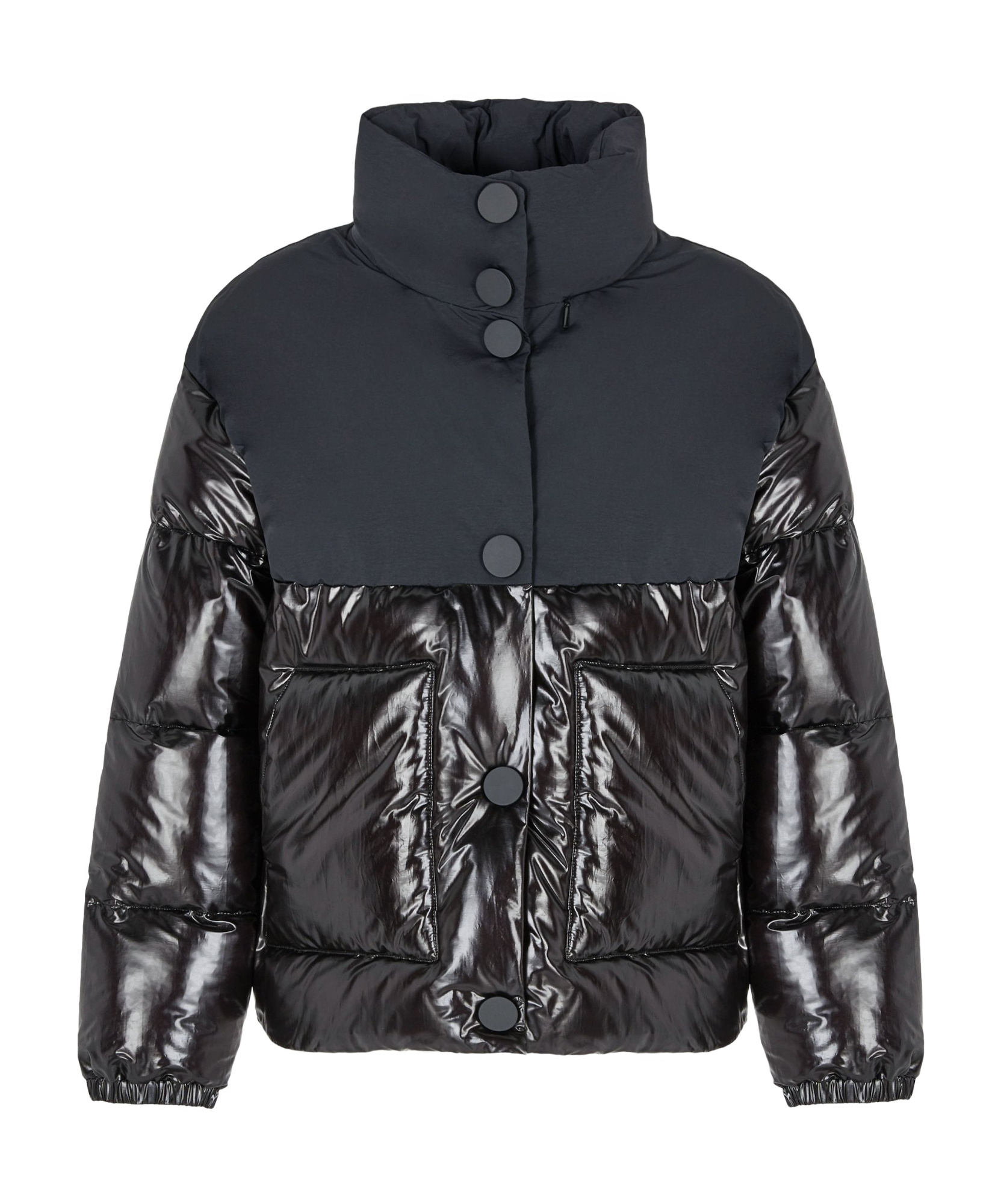 Armani Exchange Padded Jacket In Patent Leather And Opaque Fabric In Black