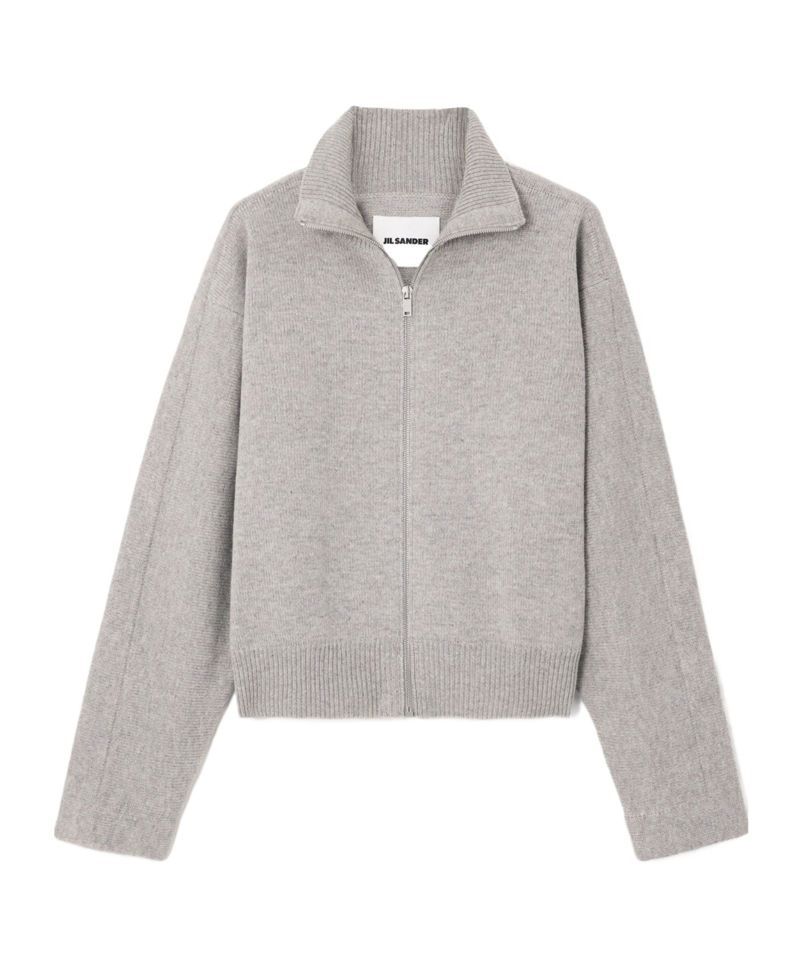 Jil Sander High-neck Zip-front Cardigan In Gray
