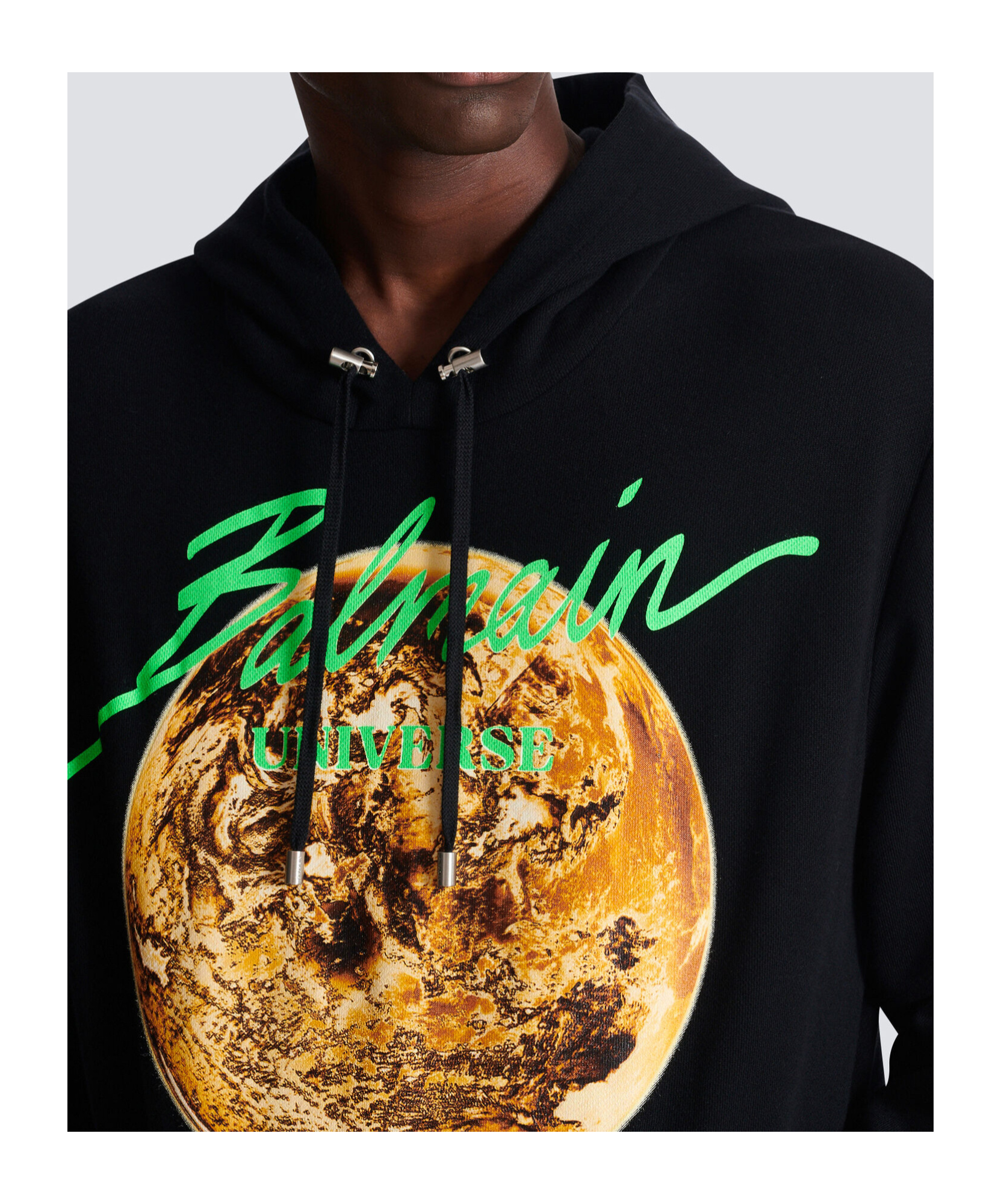 Balmain Universe Logo Print Hooded Sweatshirt In Black
