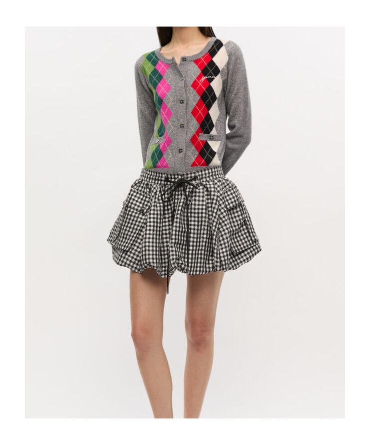 Ganni Vichy Pattern Balloon Miniskirt In Multi