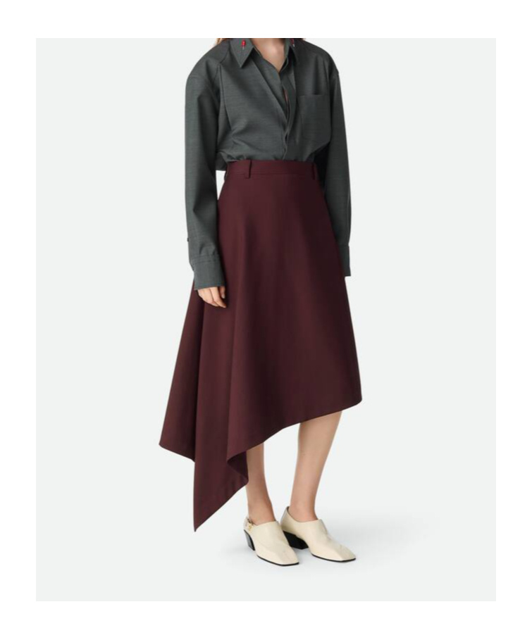 Bottega Veneta Womens Aubergine Sartorial Asymmetric Wool Midi Skirt In Multicolor