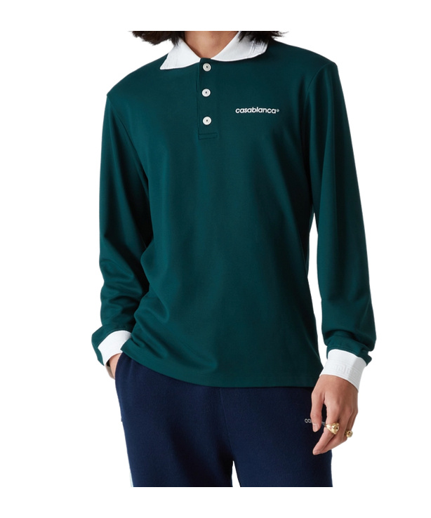 Casablanca Green Polo Shirt With Classic Collar And Logo Lettering On The Front In Green