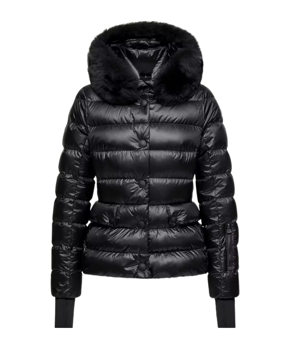 Moncler Armoniques Hooded Shearling-trimmed Down Ski Jacket In Black
