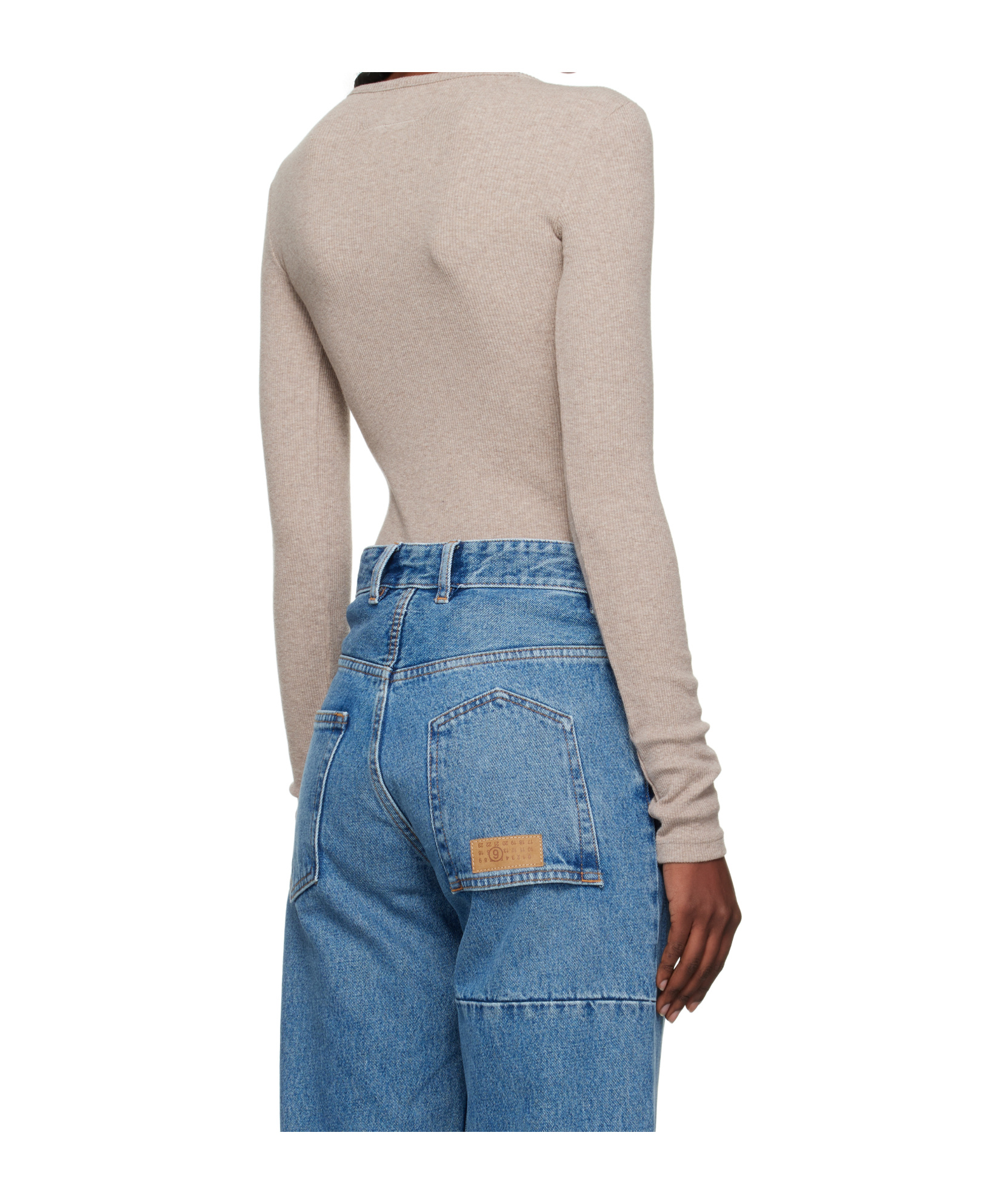Mm6 Maison Margiela Taupe Wool-blend Rib Jersey Long-sleeved T-shirt In Neutral