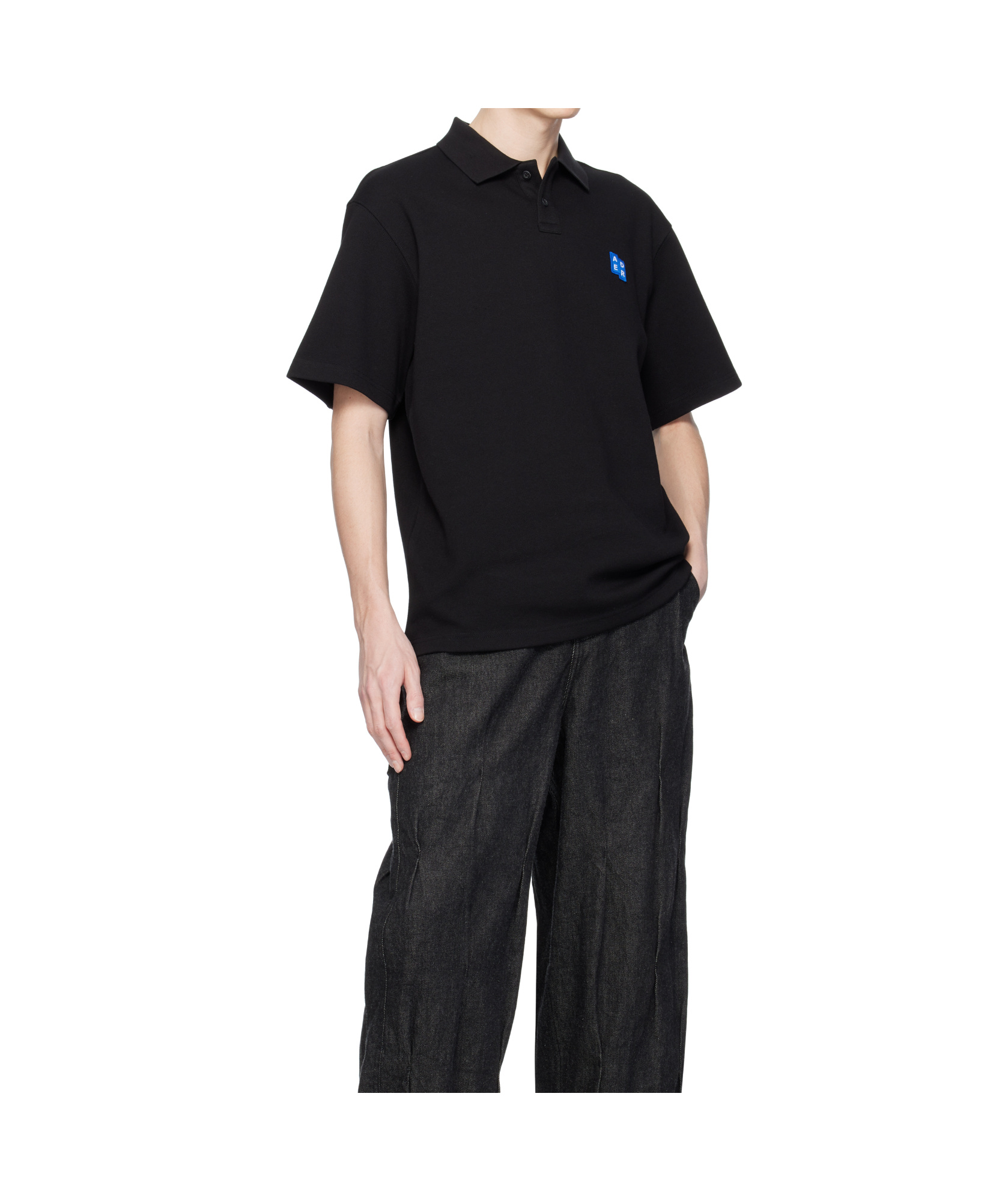 Ader Error Lapel Short Sleeve Polo Shirt In Black
