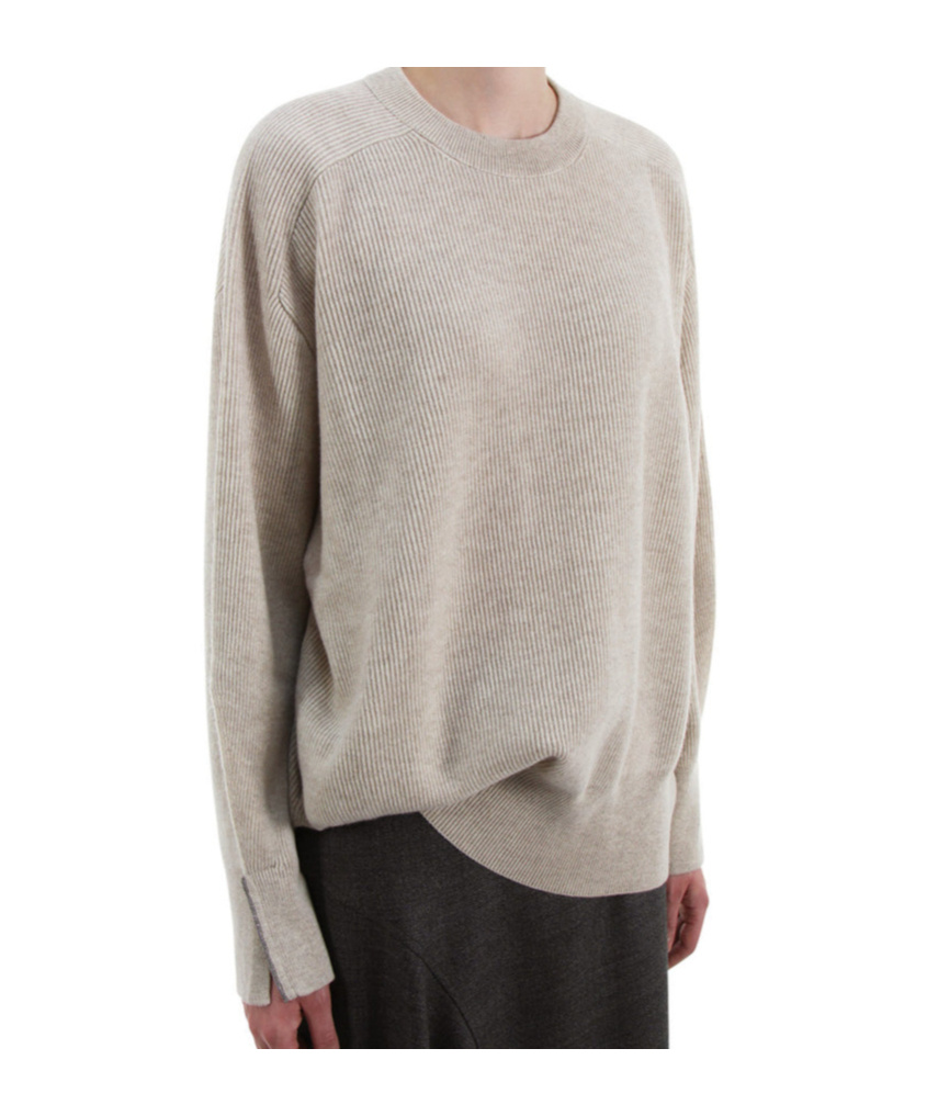 Brunello Cucinelli Crewneck Knitted Boxy Pullover In Nude