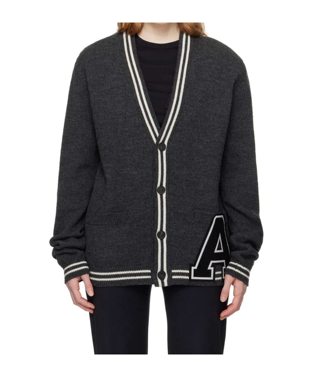 Ambush Varsity-letter Wool Cardigan In Black