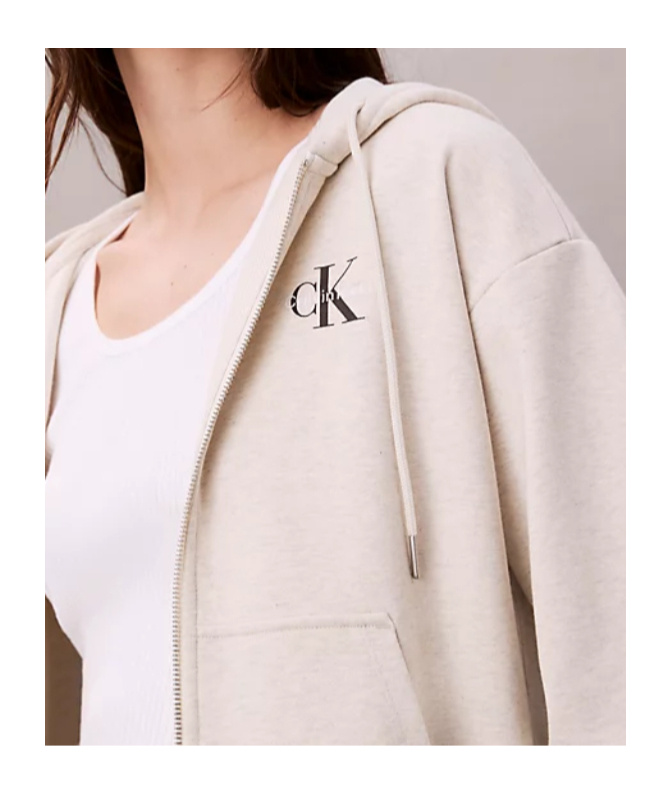 Calvin Klein Jeans Est.1978 Monogram Zip Up Hoodie In Neutral