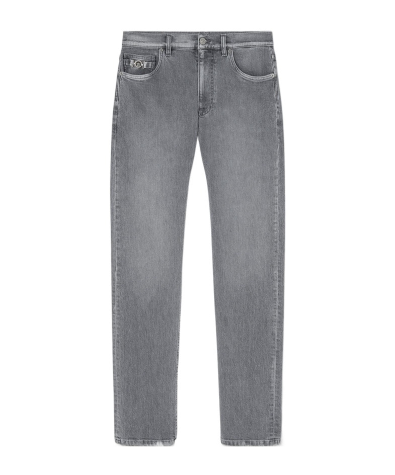Versace Logo-patch Skinny Jeans In Gray