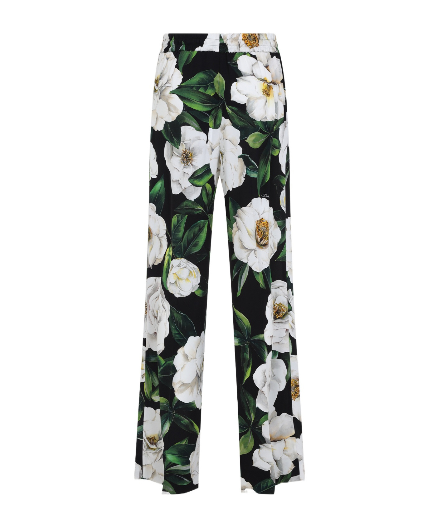 Dolce & Gabbana Black Silk Pants With Floral Pattern In Black