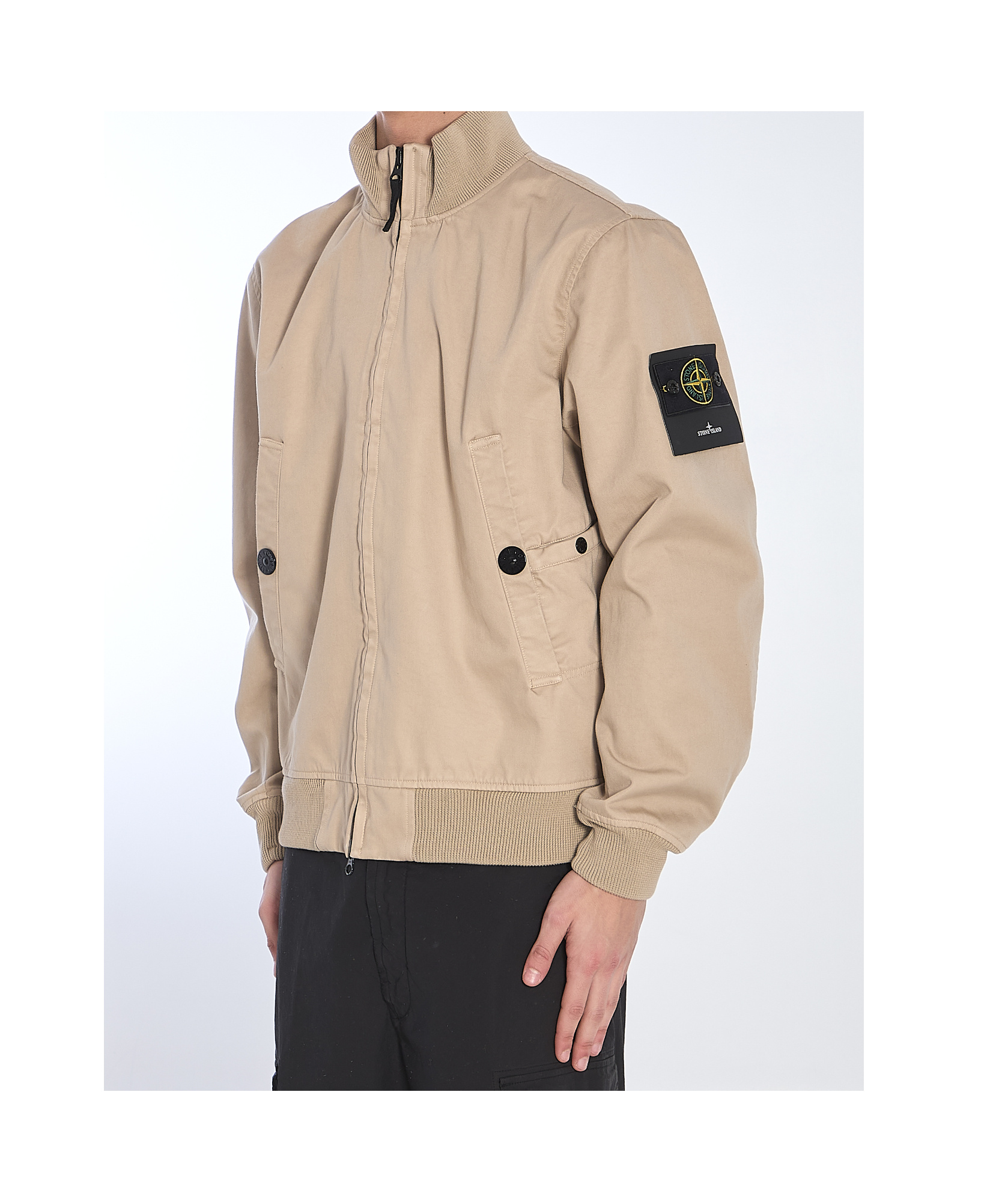 Stone Island Cotton Bomber Jacket In Nude