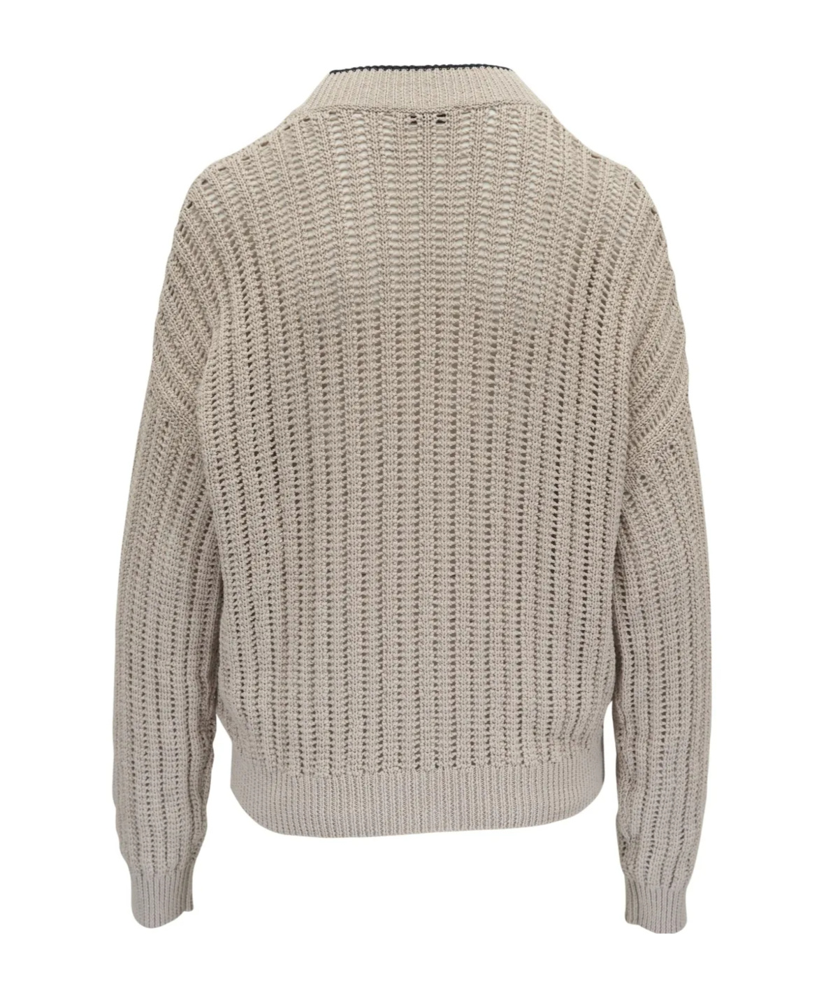 Brunello Cucinelli V-neck Contrast-trim Cardigan In Nude