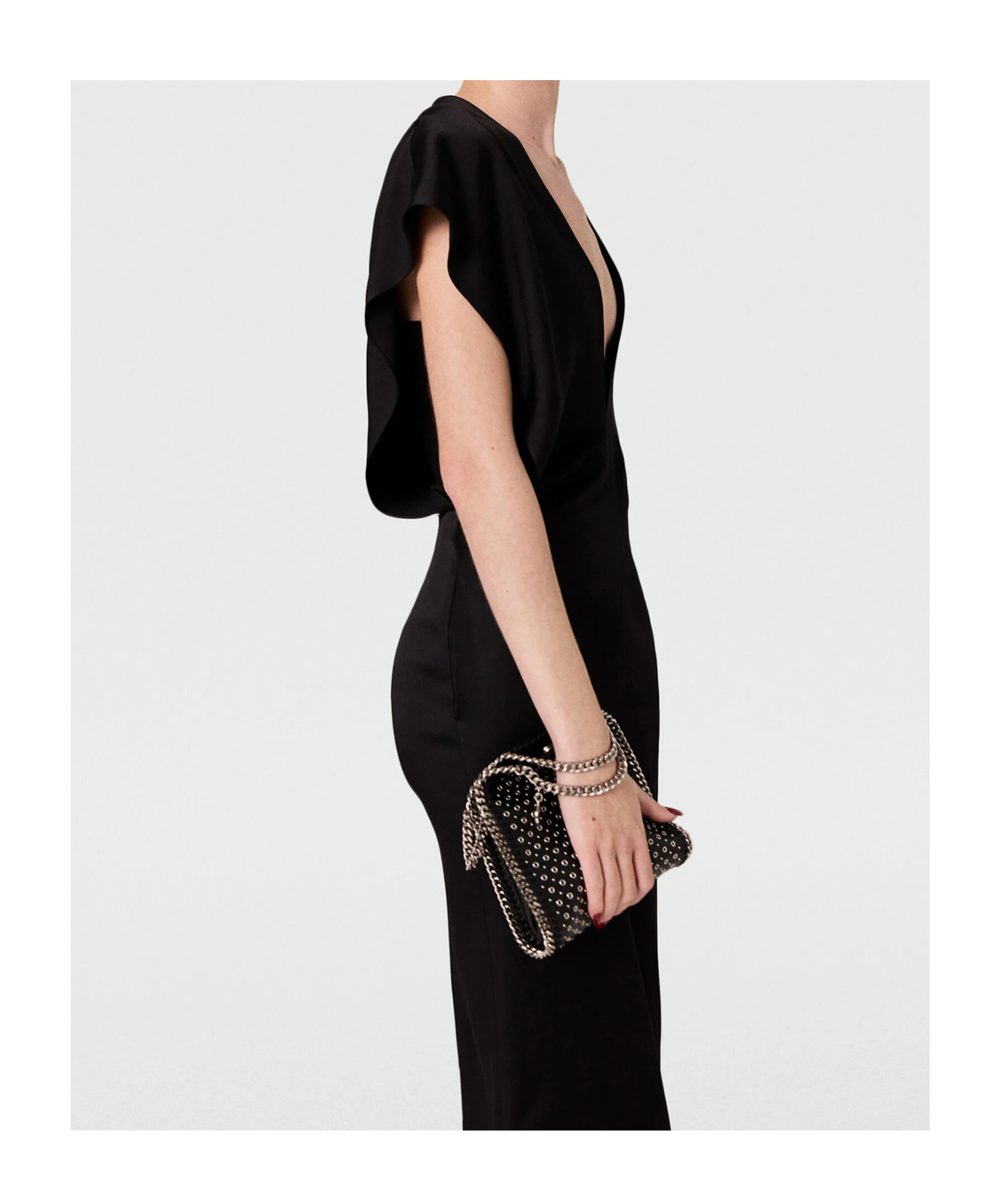 Stella Mccartney Deep V Cap Sleeved Midi Dress In Black