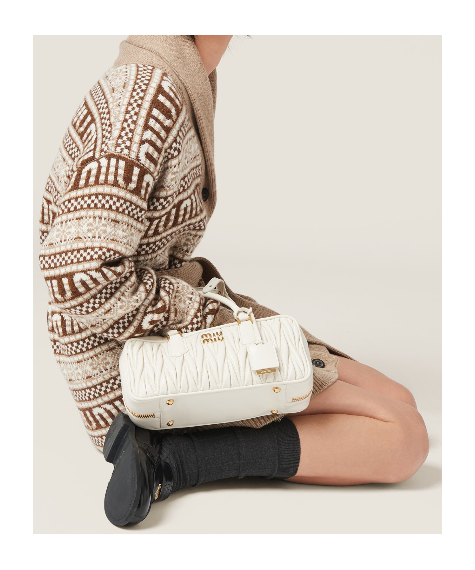 Miu Miu Intarsia-knit Logo Virgin Wool Cardigan In Multicolor