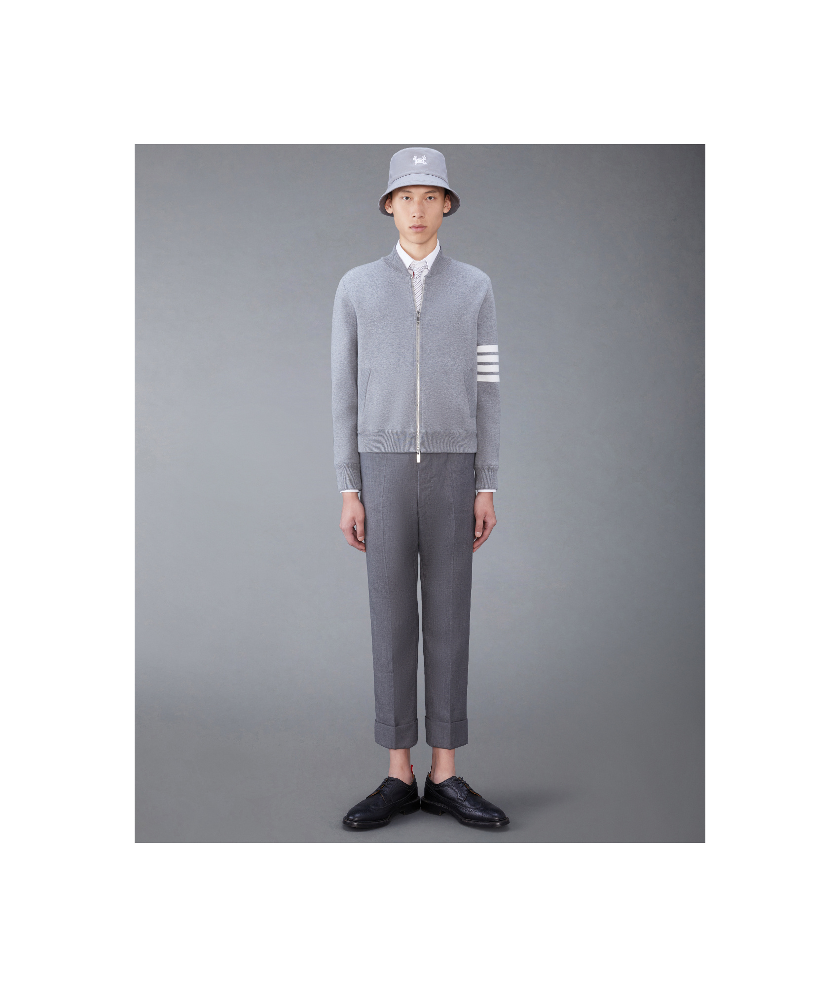 Thom Browne Crab Gem Icon Cotton Bomber Jacket In Gray