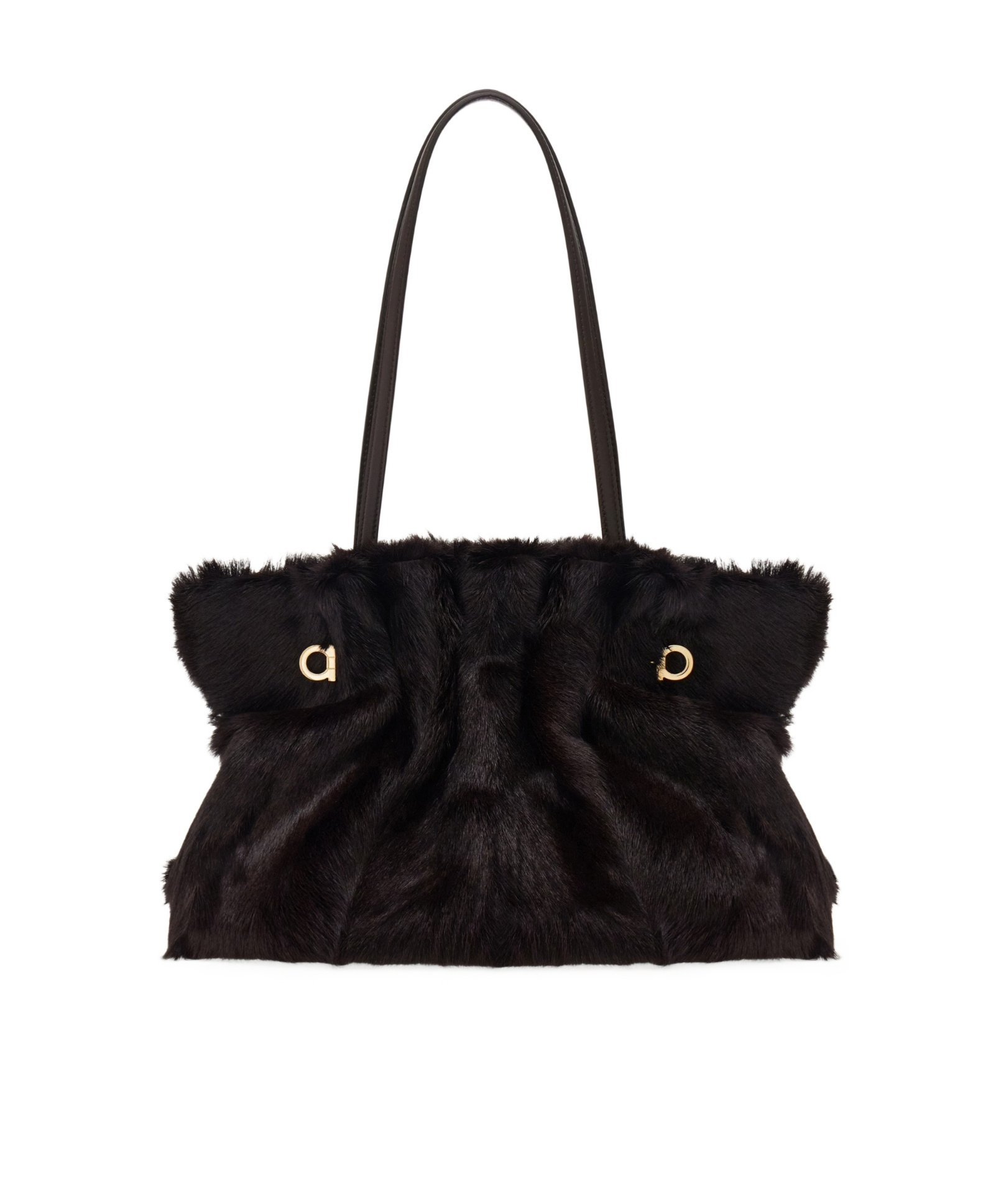 Ferragamo Pleated Shoulder Bag In Black