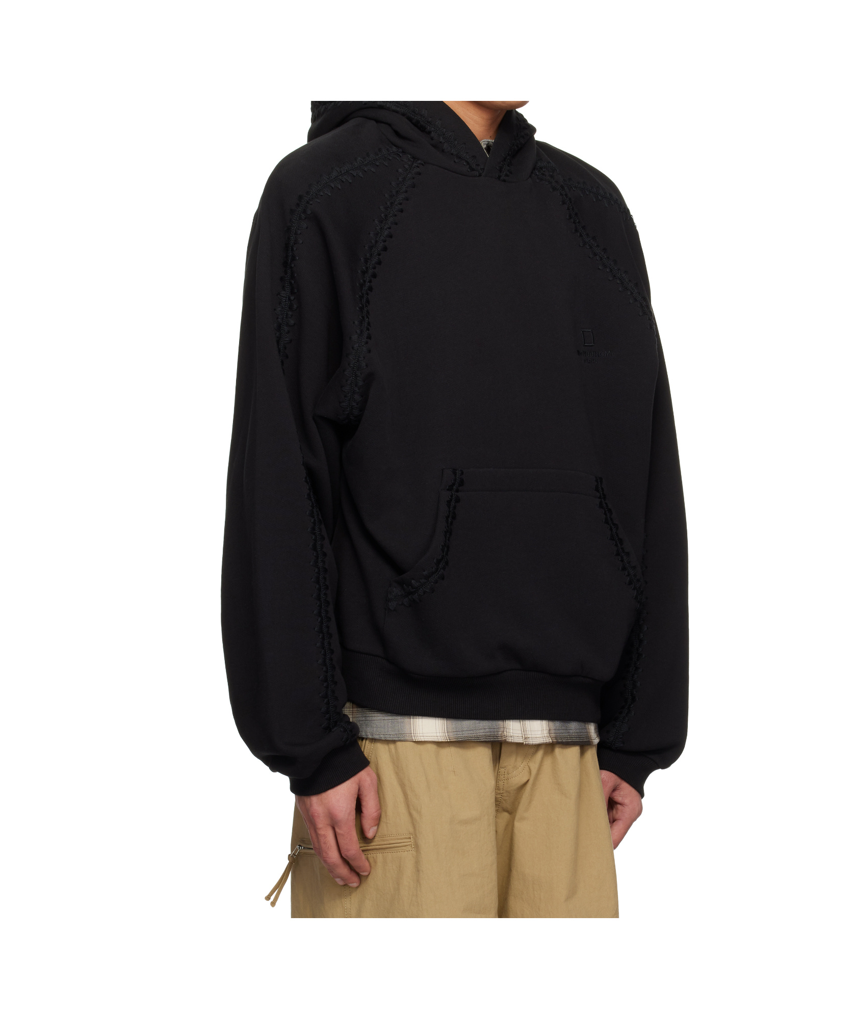 Wooyoungmi Line Embroidered Hoodie In Black