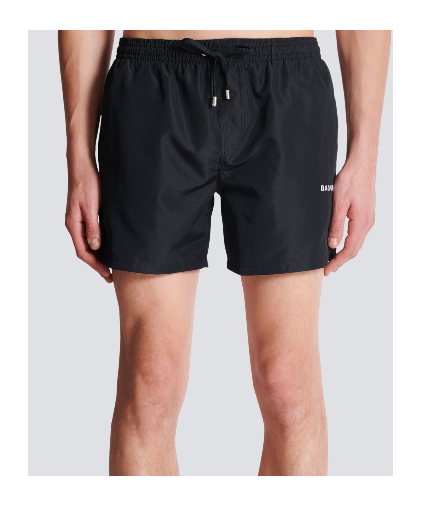 Shop Balmain Logo Swim Shorts In Black