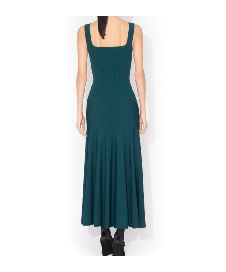 Alaïa Fit Flare Rib Knit Dress In Green