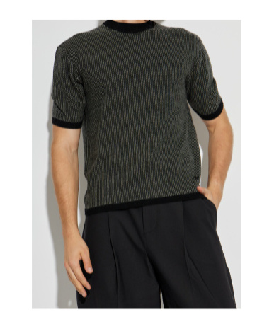 Emporio Armani Virgin-wool Jumper With Two-tone Jacquard Micro Motif In Gray