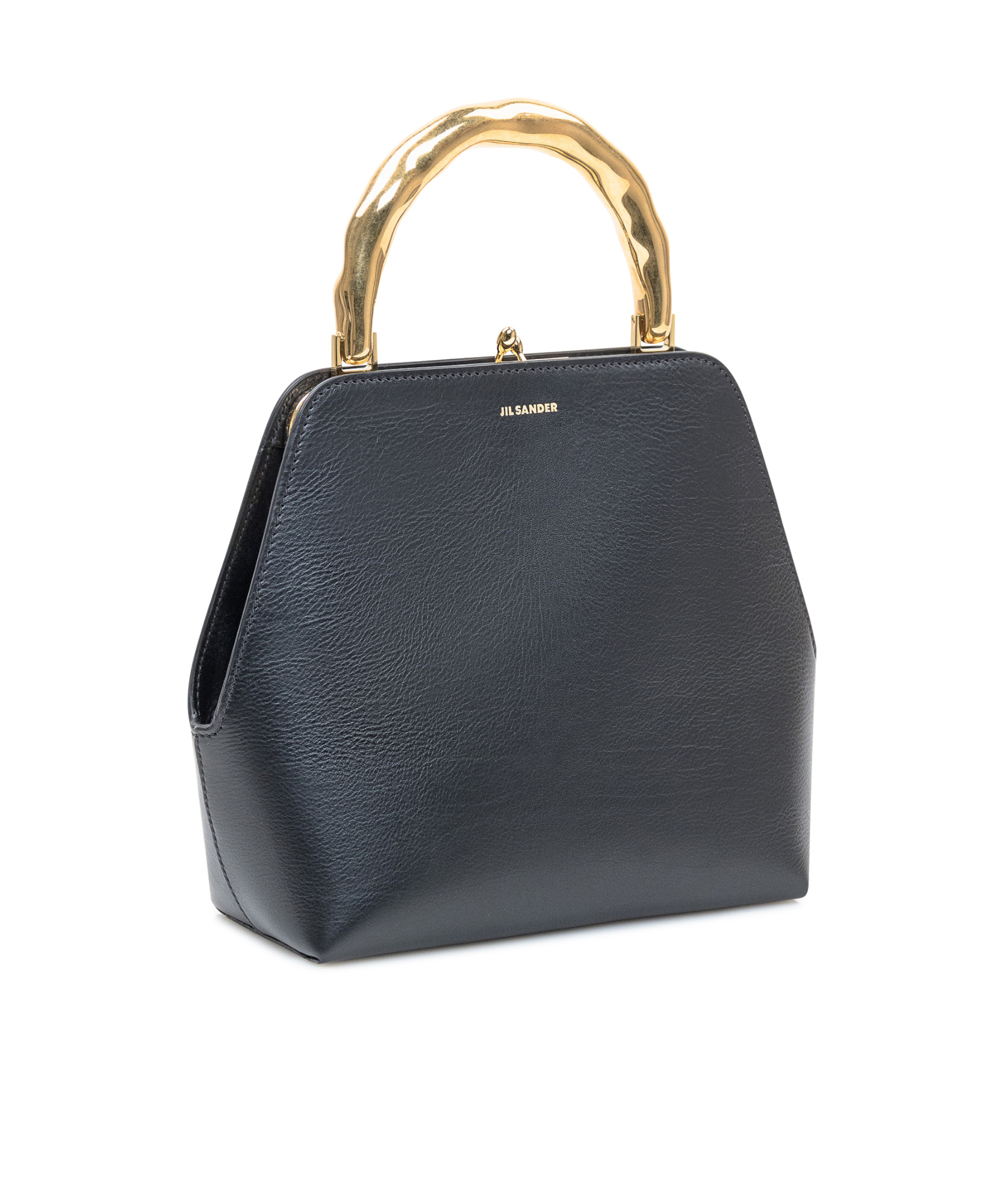 Jil Sander Goji Bamboo Small Leather Top Handle Bag In Black