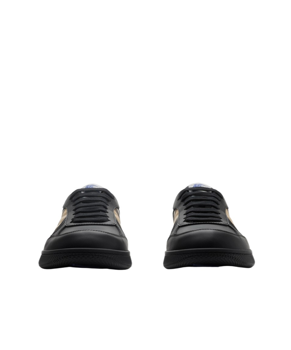 Burberry Leather And Check Terrace Sneakers​ In Black/sand