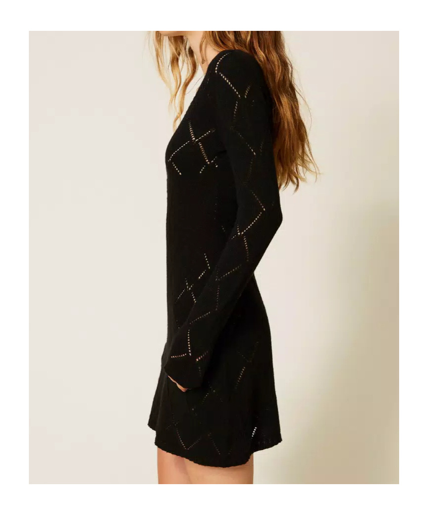 Twinset Diamond-pattern Long-sleeve Mini Dress In Black