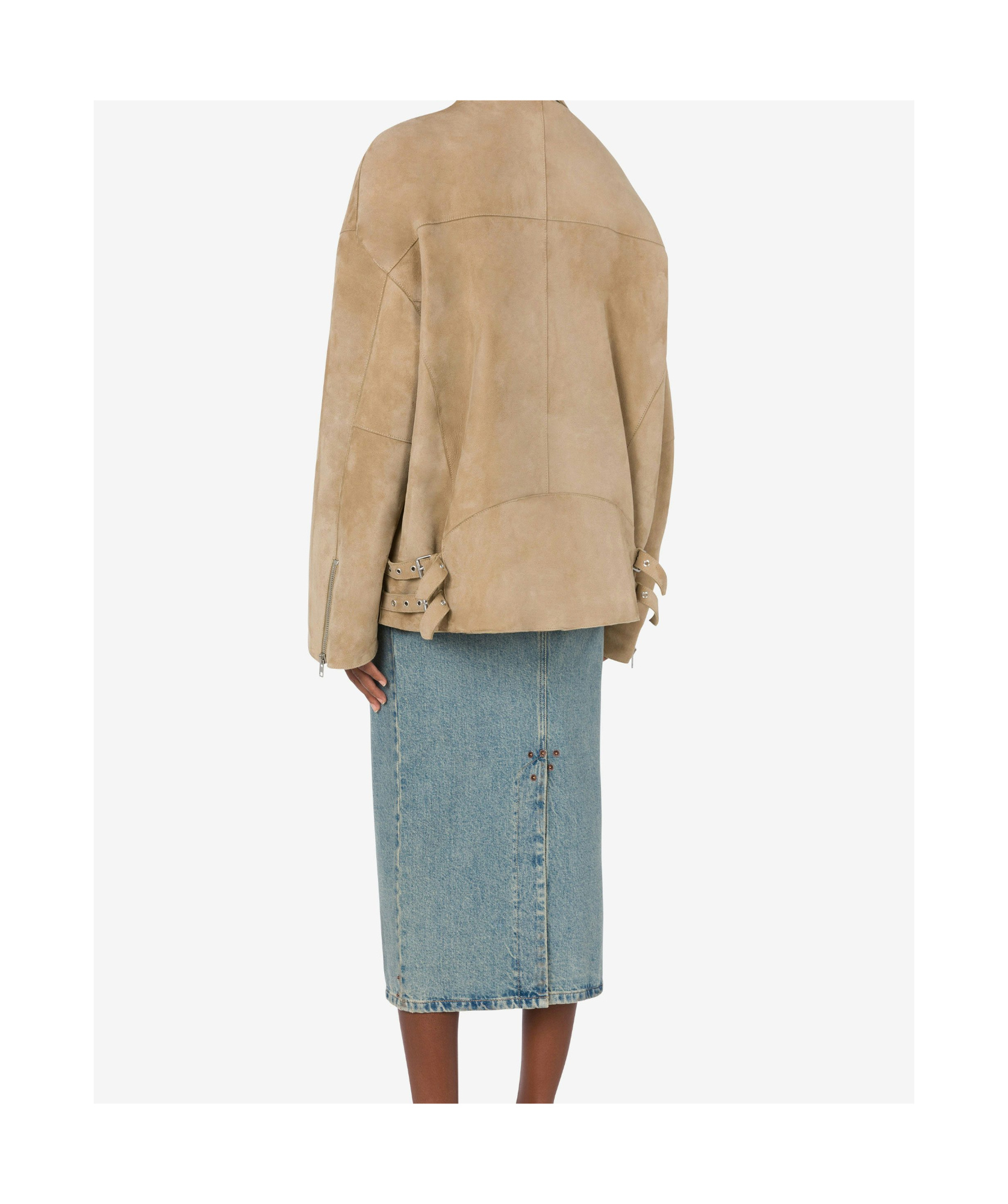 Moschino Zip-up Suede Biker Jacket In Nude