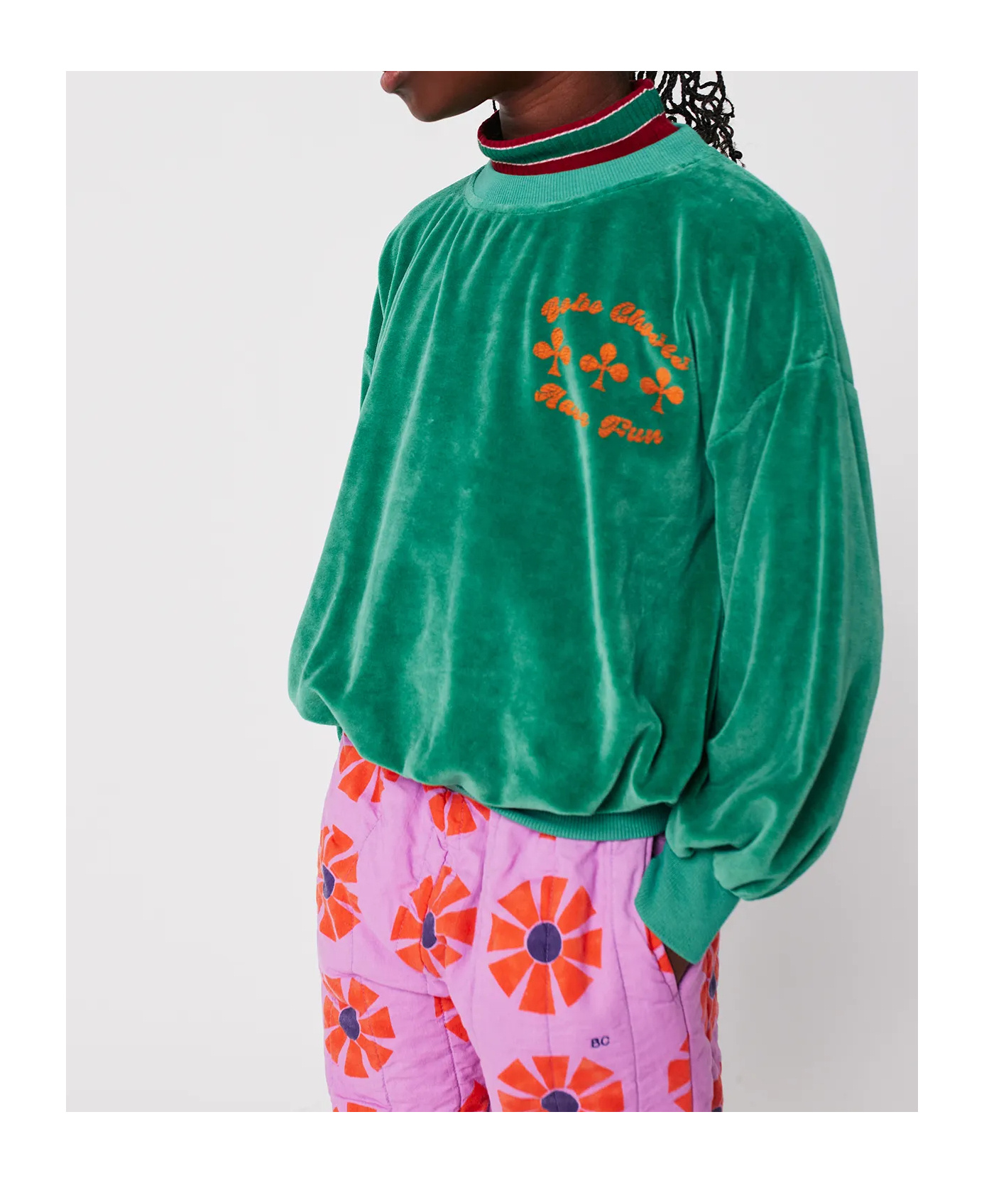 Bobo Choses Have Fun Velvet Sweatshirt In Green