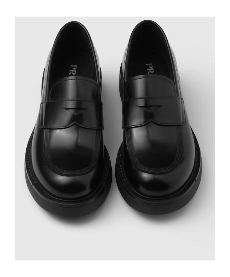 Prada Black Brushed Leather Loafer In Black