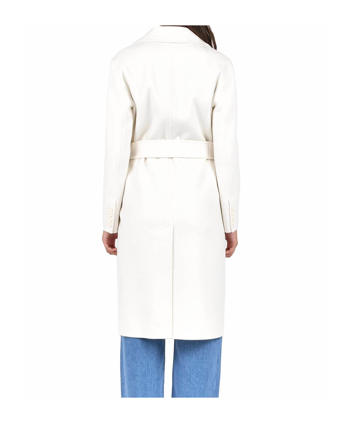 Max Mara Lapel Long-sleeved Coat In White